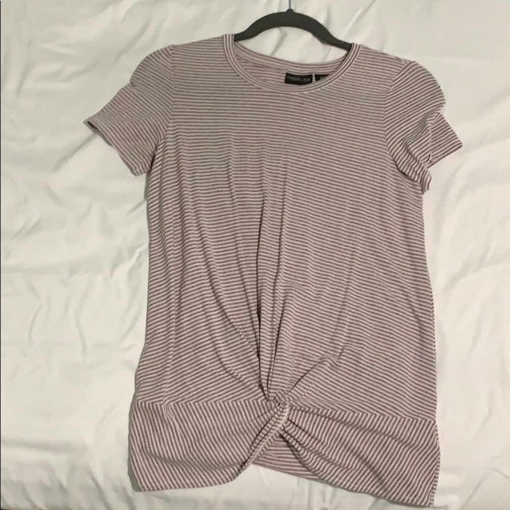 Pink and White Striped Shirt with Knot